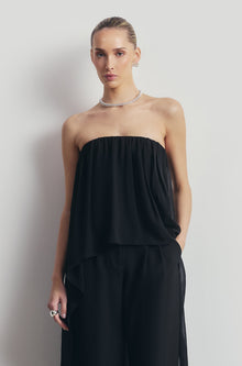 Strapless Chiffon Layered Corset Top - Black