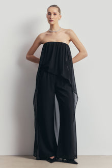 Strapless Chiffon Layered Corset Top - Black