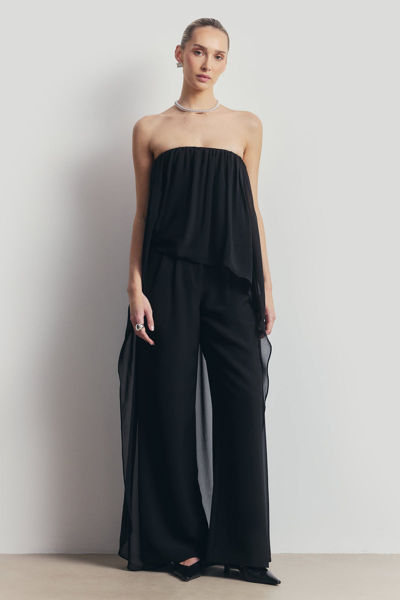 Strapless Chiffon Layered Corset Top - Black