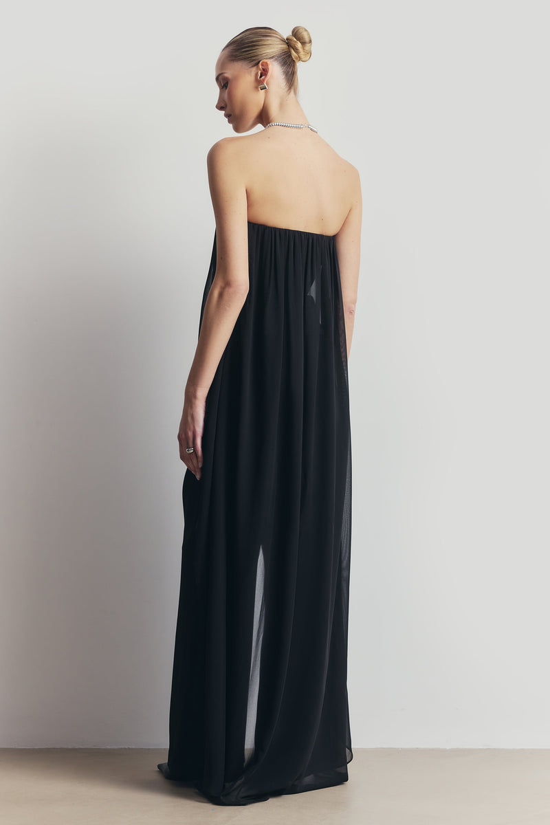 Strapless Chiffon Layered Corset Top - Black