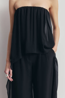 Strapless Chiffon Layered Corset Top - Black