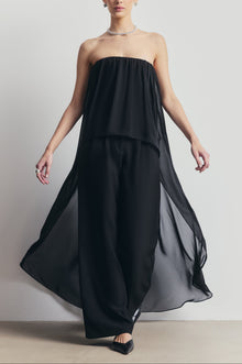 Strapless Chiffon Layered Corset Top - Black