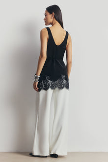 Lace Hem Scoop Neck Longline Top - Black