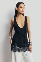 Lace Hem Scoop Neck Longline Top - Black