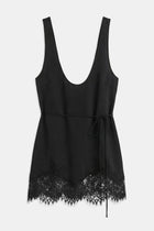 Lace Hem Scoop Neck Longline Top - Black