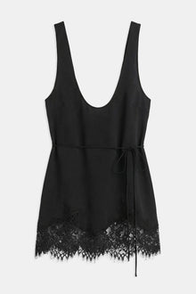 Lace Hem Scoop Neck Longline Top - Black