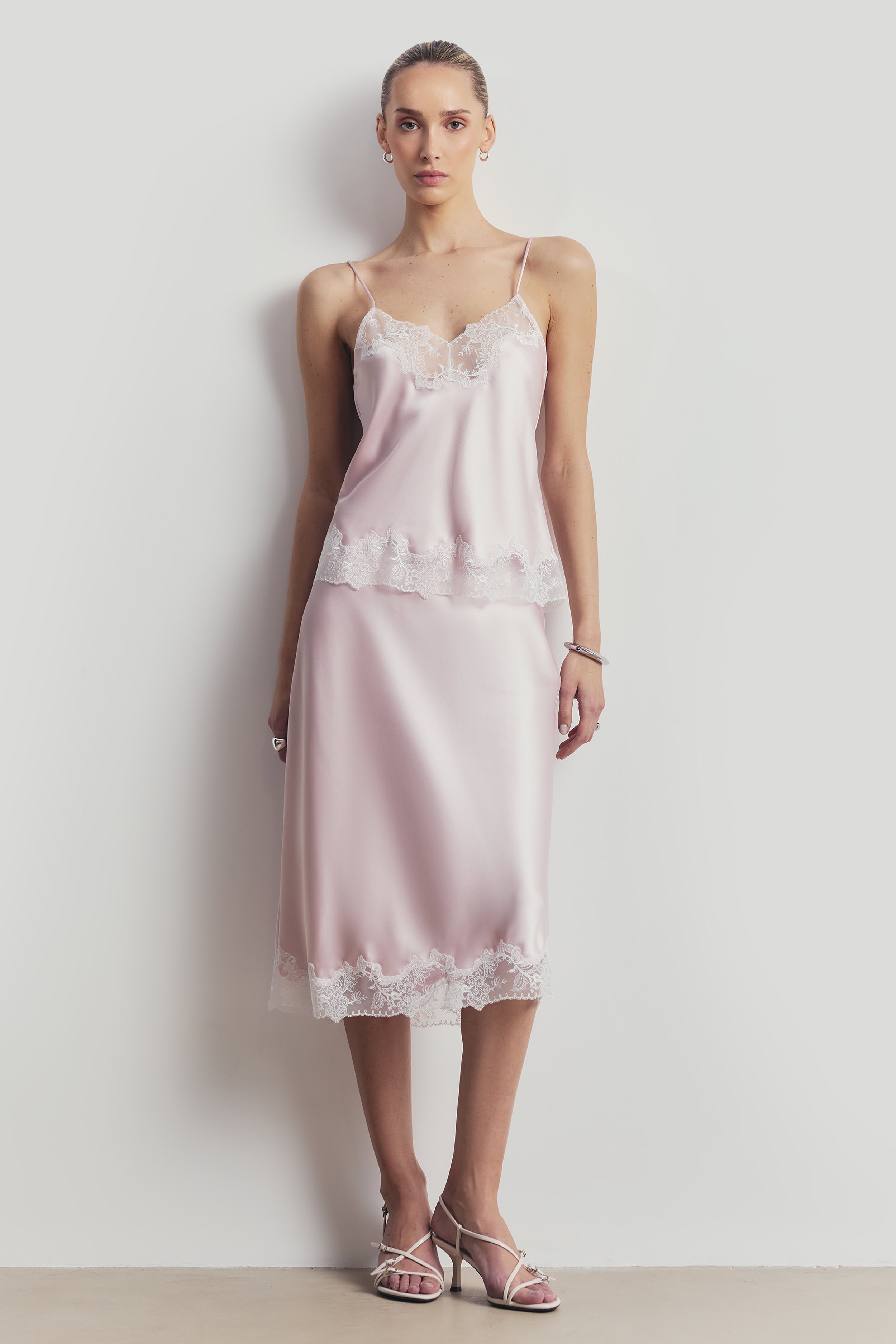 Satin Lace Detail Camisole - Blush/White