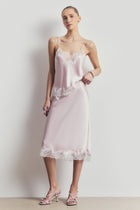 Satin Lace Detail Midi Skirt - Blush/White