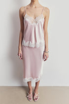 Satin Lace Detail Midi Skirt - Blush/White