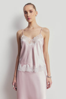Satin Lace Detail Camisole - Blush/White