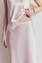 Satin Lace Detail Midi Skirt - Blush/White