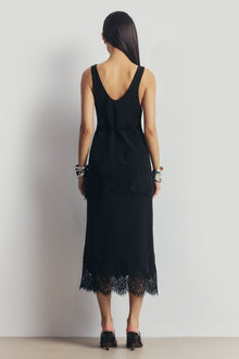 Lace Hem Scoop Neck Longline Top - Black