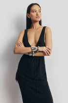 Lace Hem Column Maxi Skirt - Black