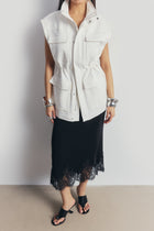 Lace Hem Column Maxi Skirt - Black