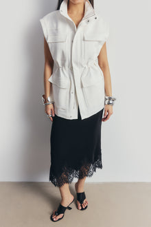 Lace Hem Column Maxi Skirt - Black