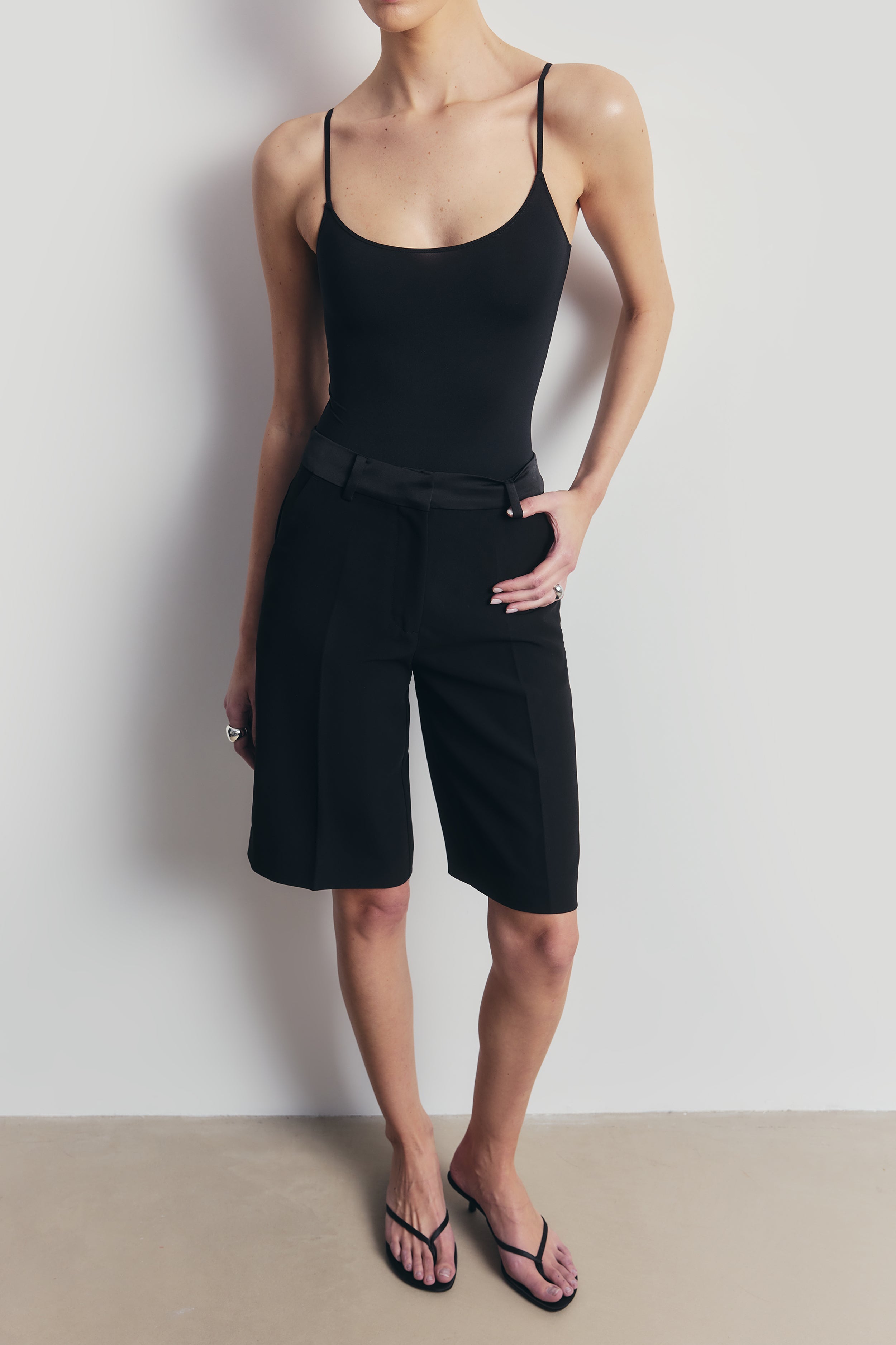 Semi Sheer Camisole Bodysuit - Black