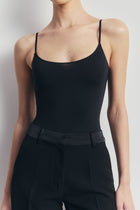 Semi Sheer Camisole Bodysuit - Black