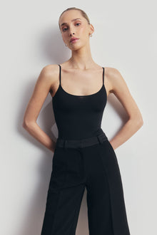 Semi Sheer Camisole Bodysuit - Black