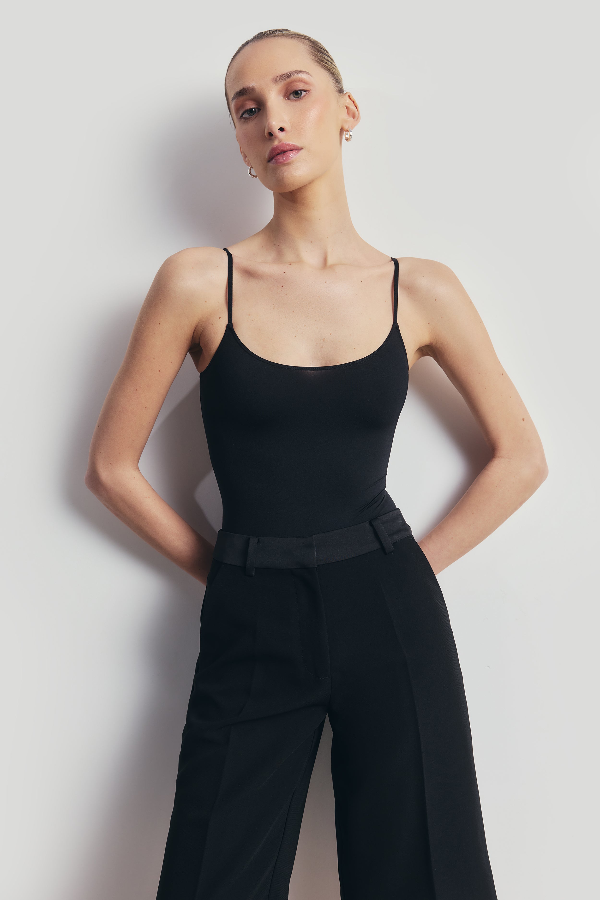 Semi Sheer Camisole Bodysuit - Black