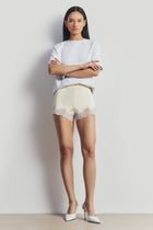 Satin Lace Detail Shorts - Buttermilk/White