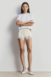 Satin Lace Detail Shorts - Buttermilk/White