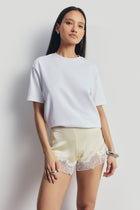 Satin Lace Detail Shorts - Buttermilk/White