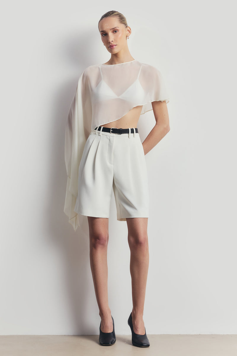 Sheer Chiffon Asymmetric Cape - Cream