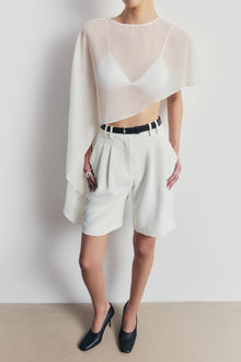 Sheer Chiffon Asymmetric Cape - Cream