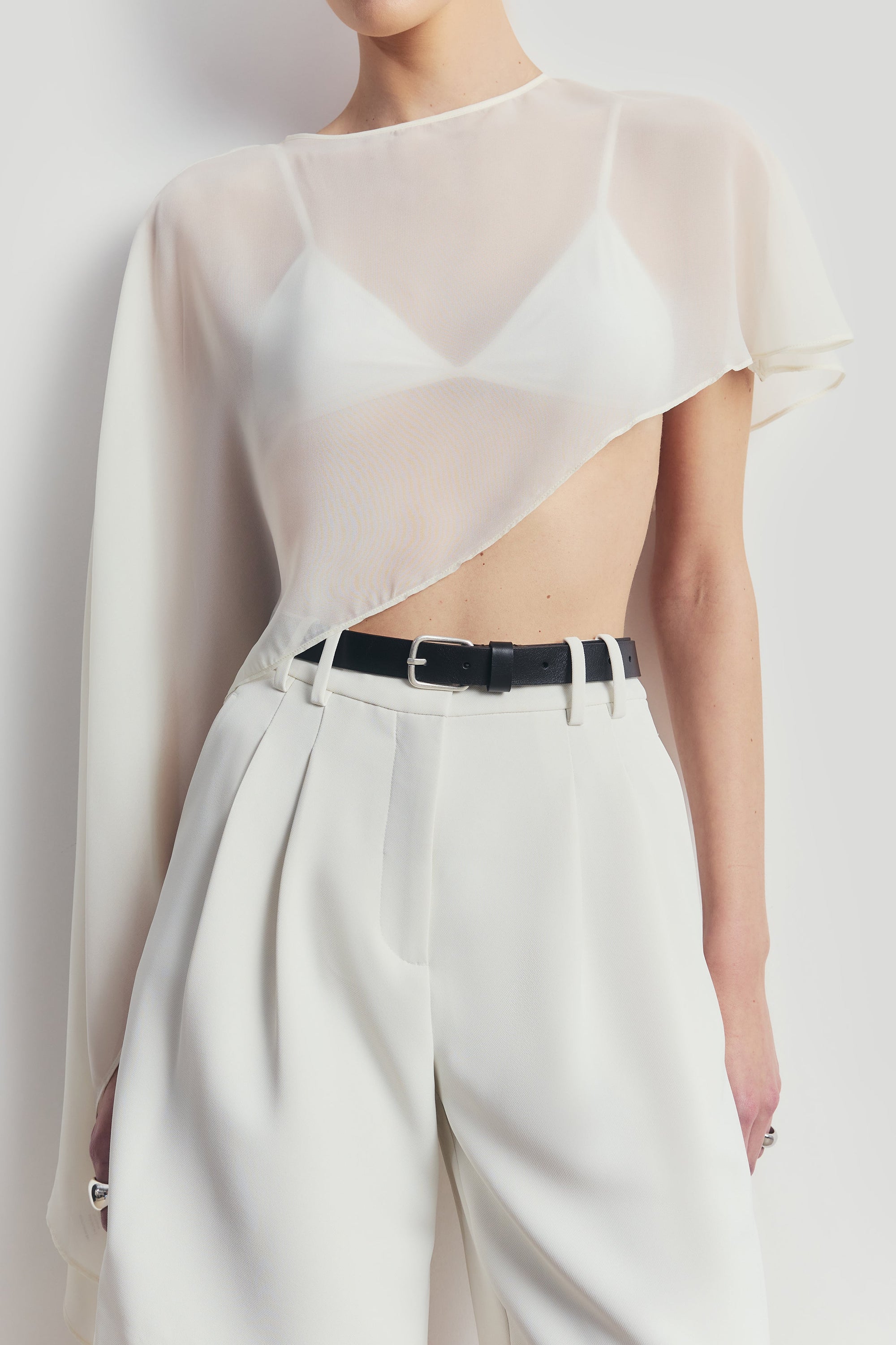 Sheer Chiffon Asymmetric Cape - Cream