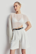 Sheer Chiffon Asymmetric Cape - Cream