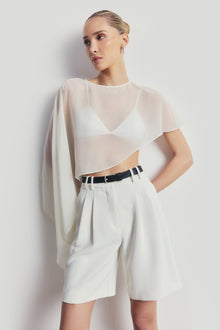 Sheer Chiffon Asymmetric Cape - Cream