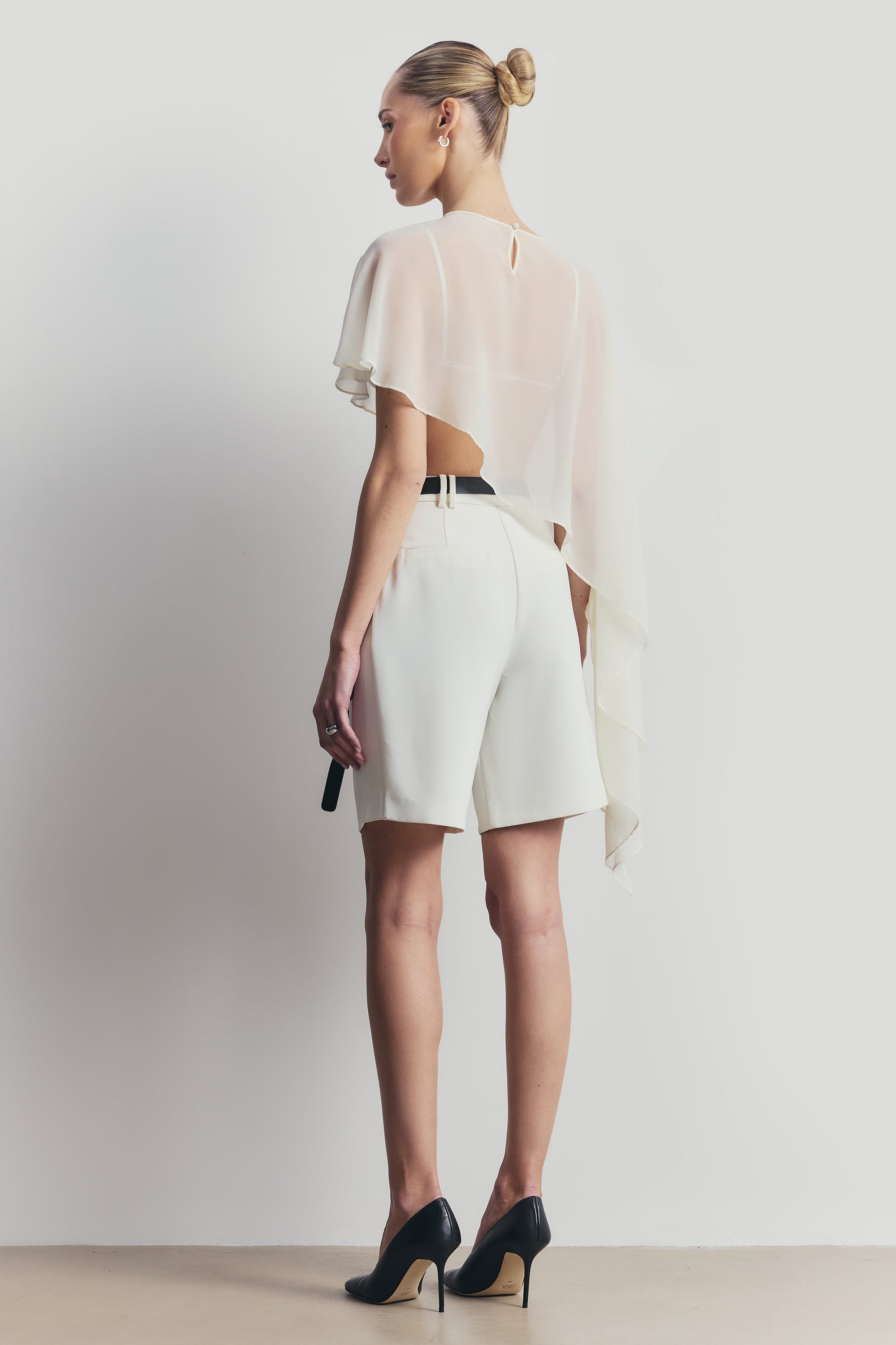 Sheer Chiffon Asymmetric Cape - Cream