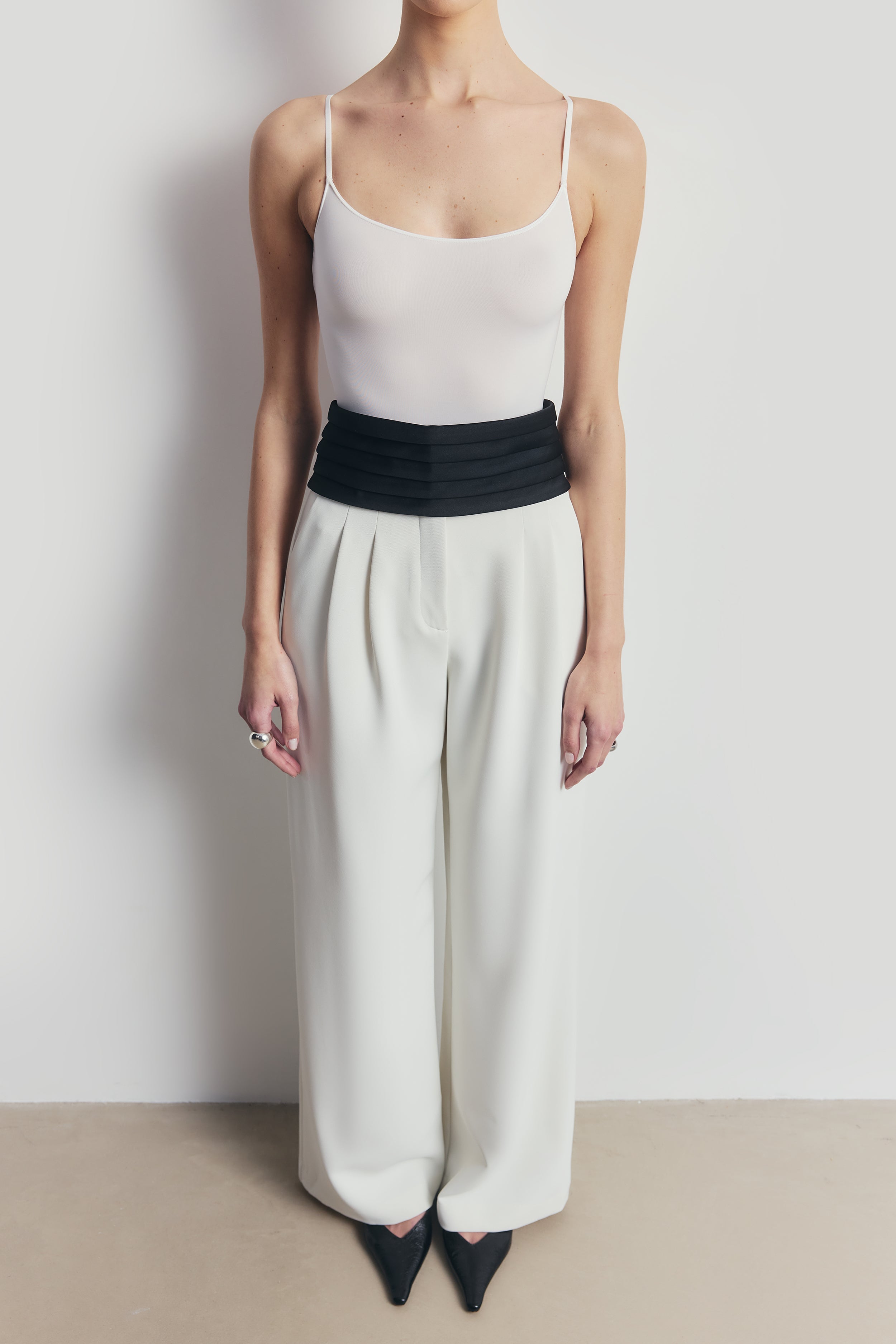 Semi Sheer Camisole Bodysuit - White