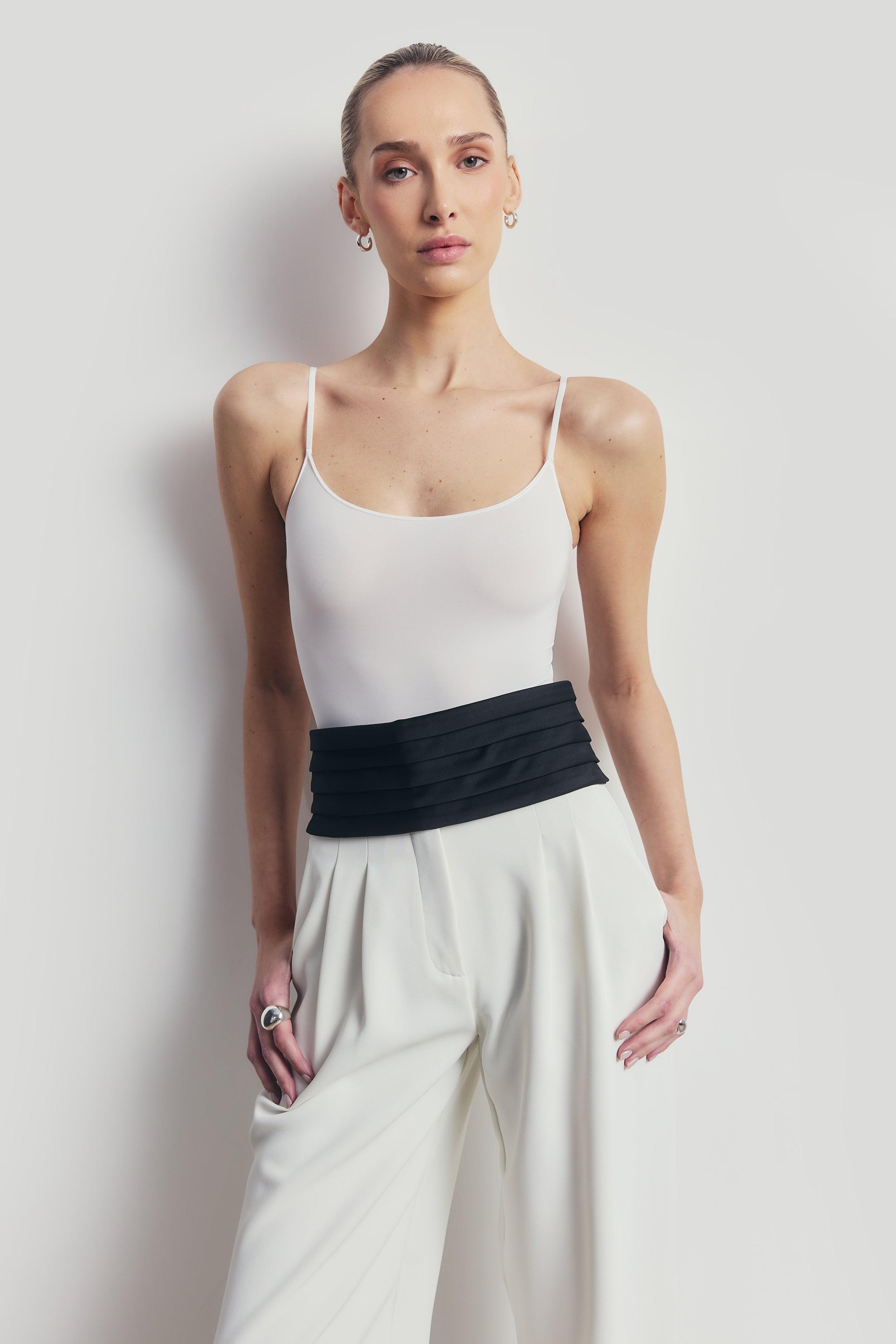 Semi Sheer Camisole Bodysuit - White