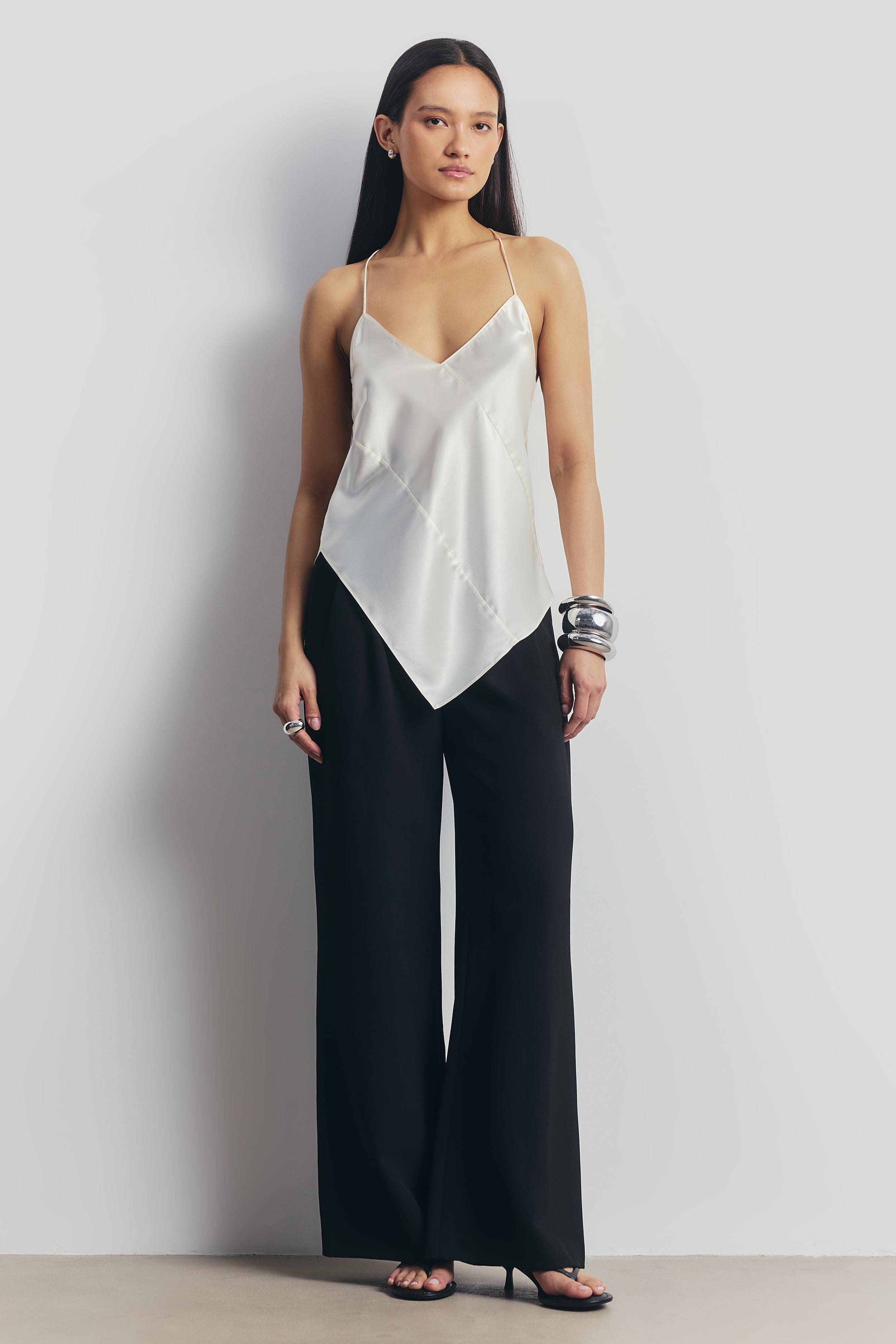 Satin Panel Detail V Neck Camisole - Cream