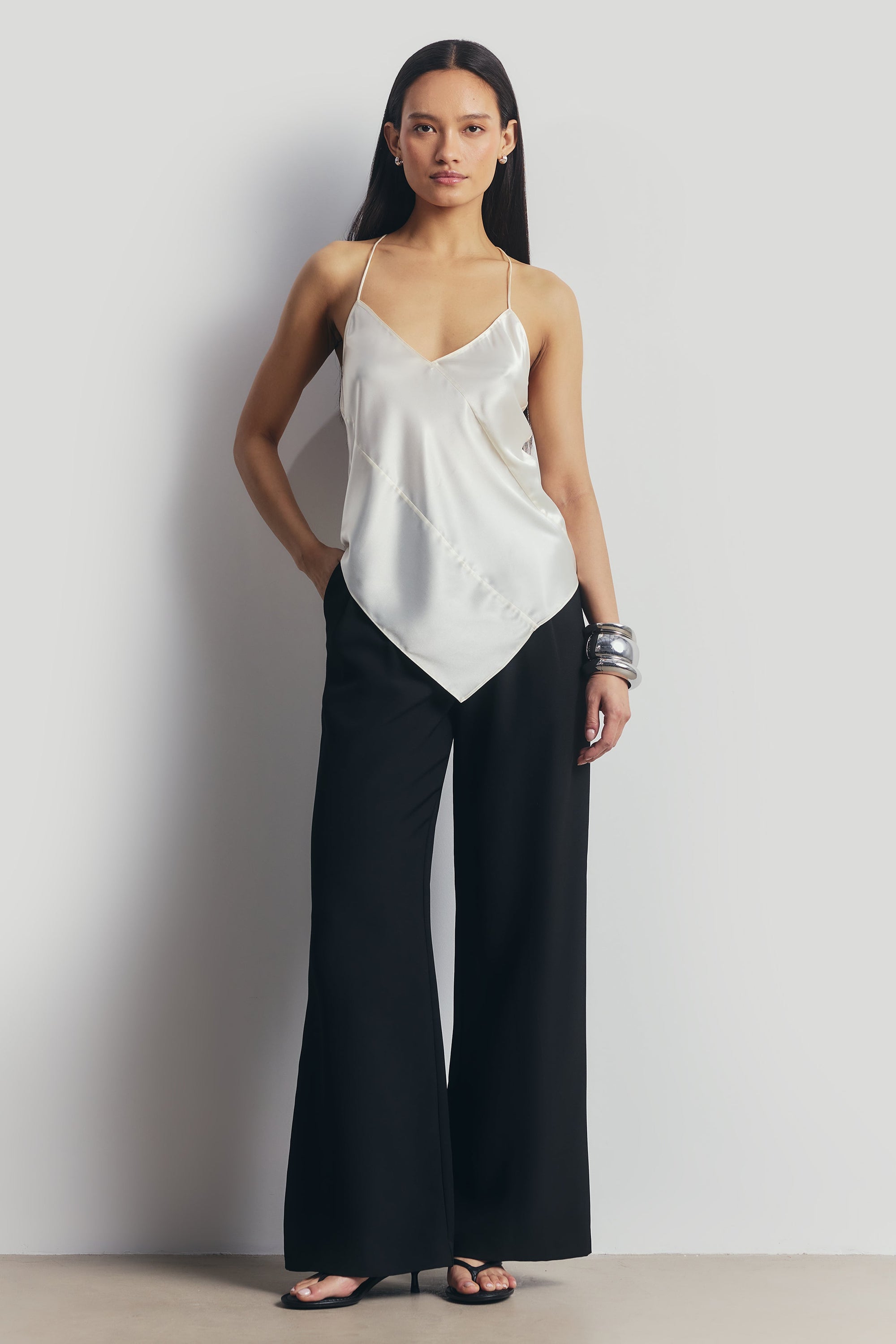 Satin Panel Detail V Neck Camisole - Cream