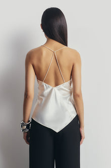 Satin Panel Detail V Neck Camisole - Cream