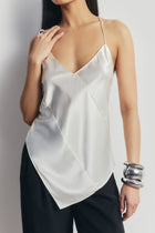 Satin Panel Detail V Neck Camisole - Cream