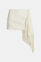 Satin Jacquard Mini Skirt with Fringing - Cream