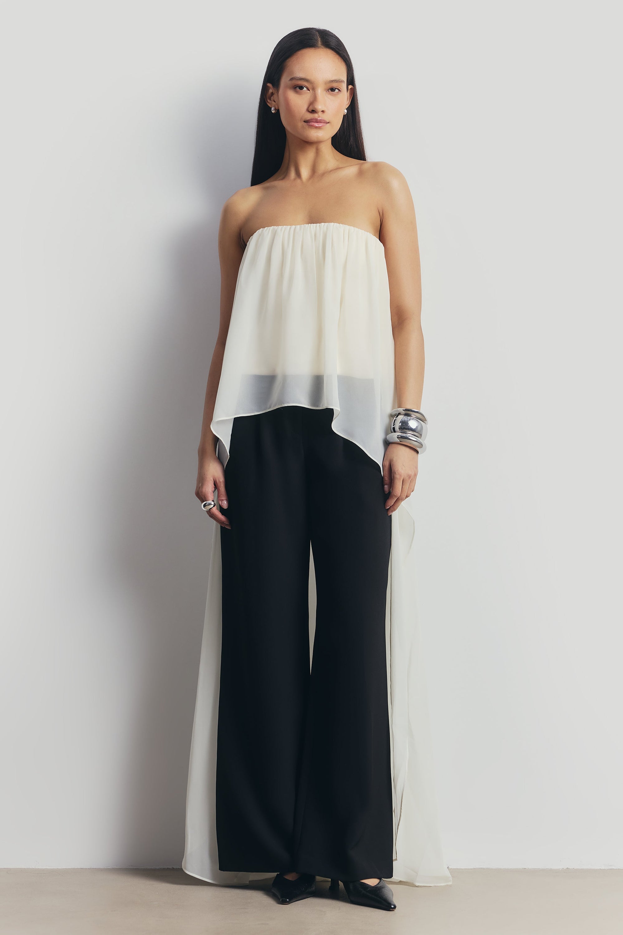 Strapless Chiffon Layered Corset Top - Cream