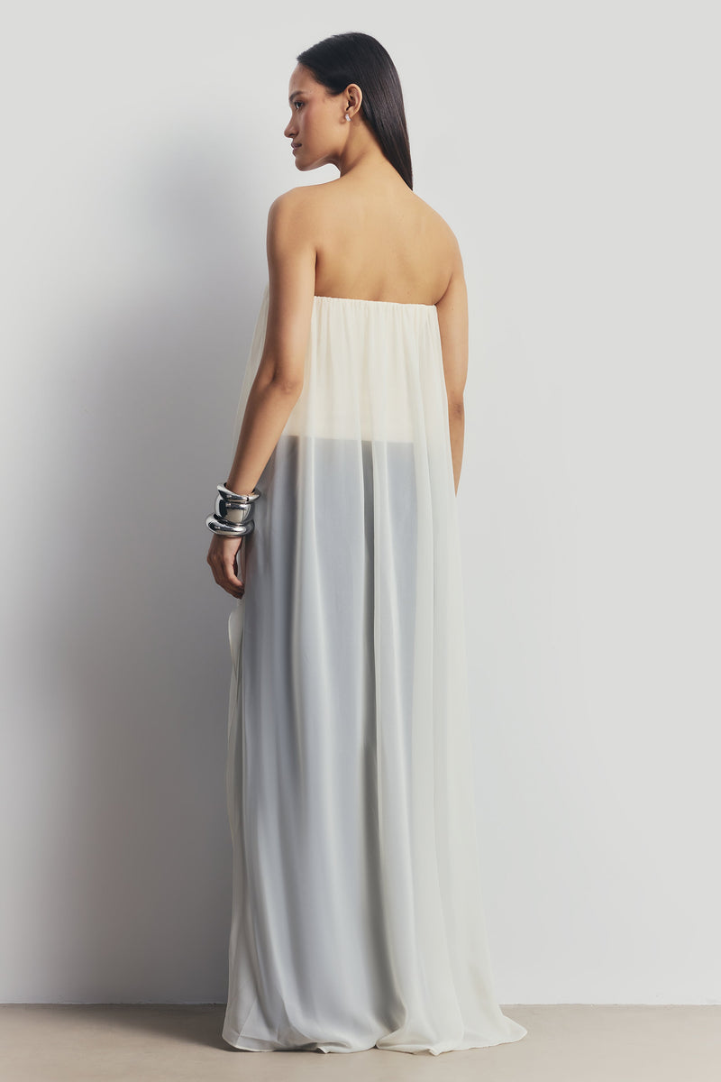 Strapless Chiffon Layered Corset Top - Cream