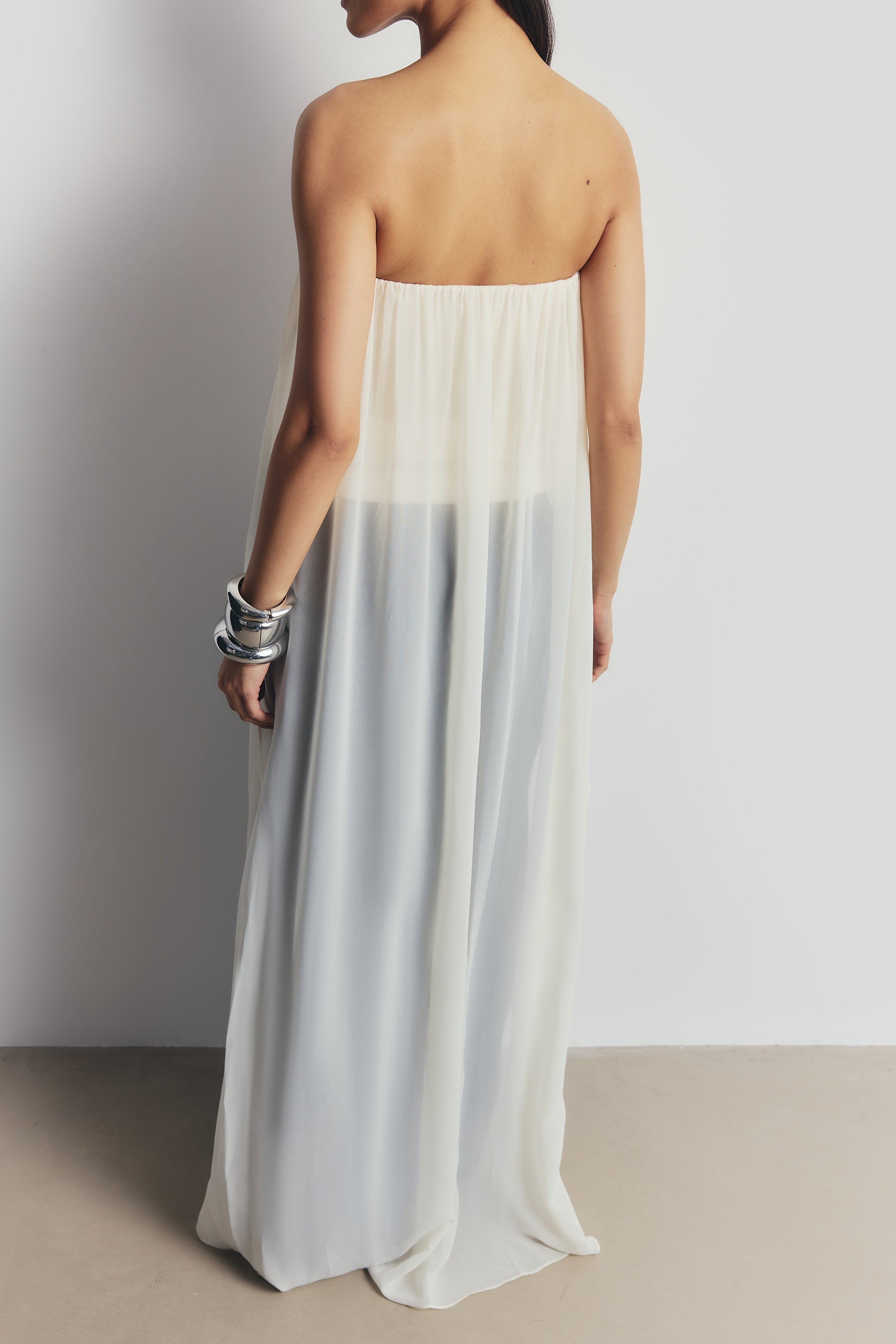 Strapless Chiffon Layered Corset Top - Cream