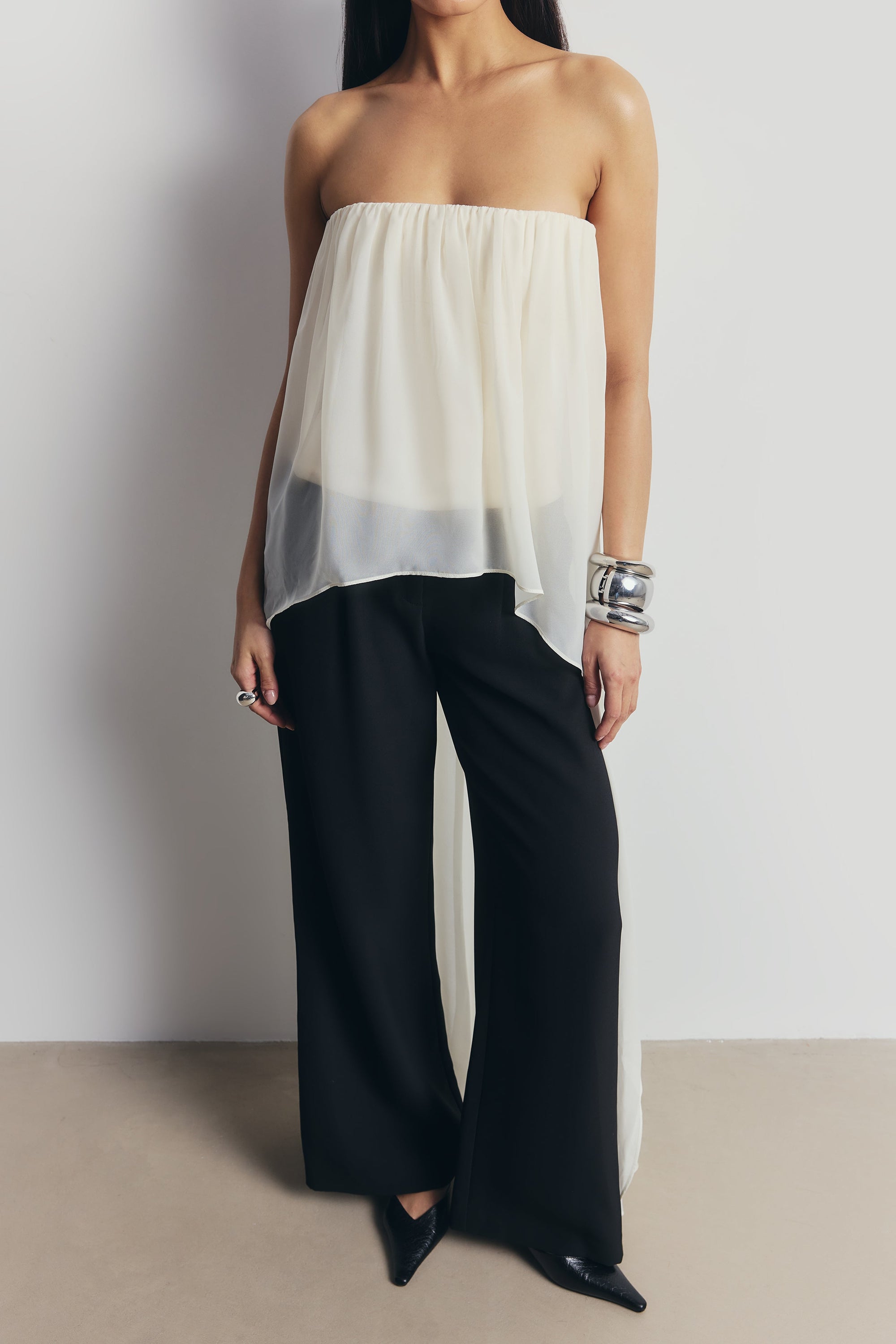 Strapless Chiffon Layered Corset Top - Cream