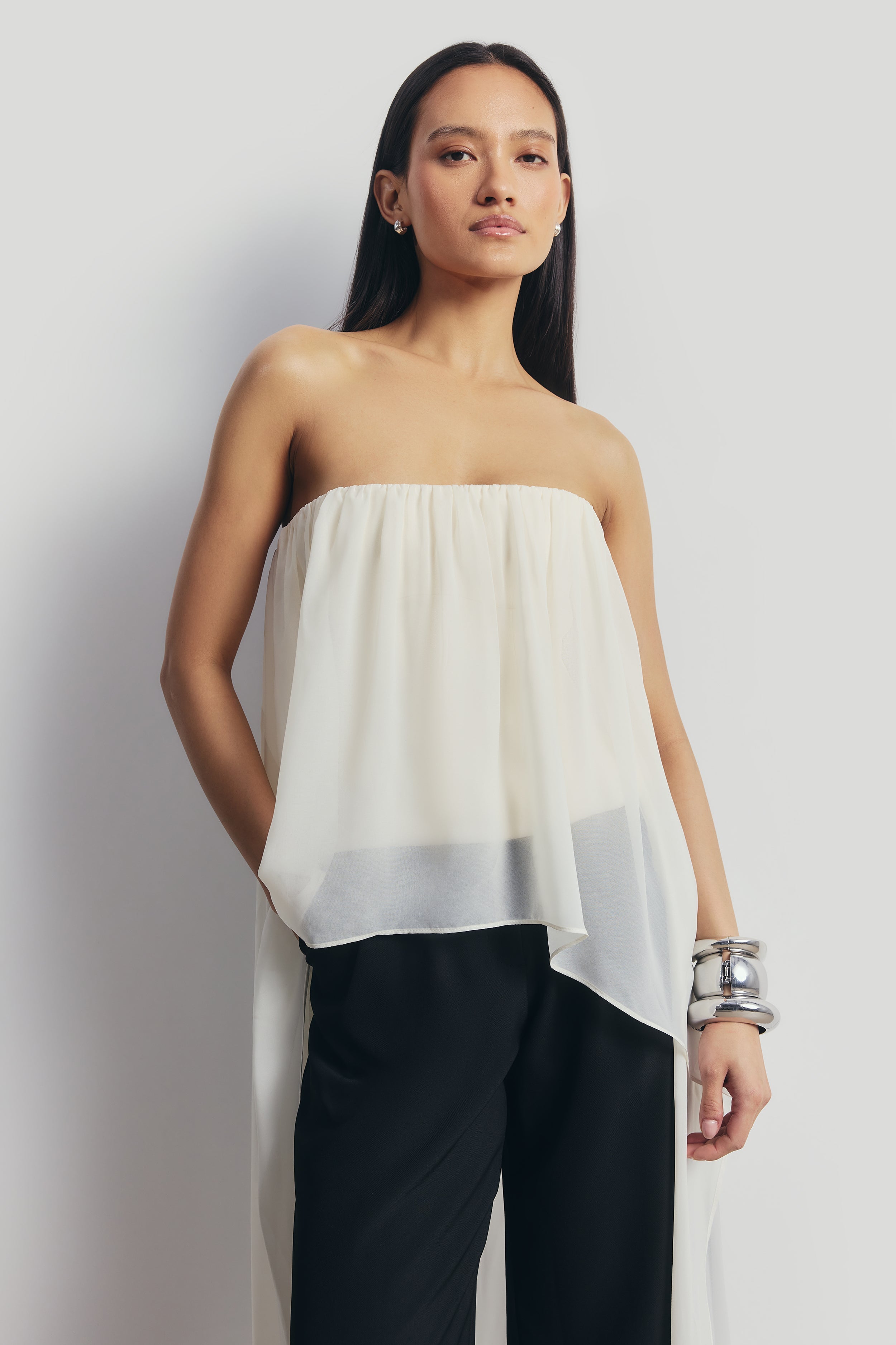 Strapless Chiffon Layered Corset Top - Cream