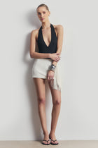Satin Jacquard Mini Skirt with Fringing - Cream