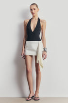 Satin Jacquard Mini Skirt with Fringing - Cream