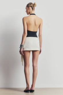Satin Jacquard Mini Skirt with Fringing - Cream