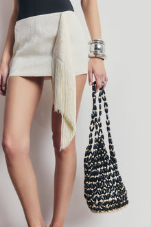 Satin Jacquard Mini Skirt with Fringing - Cream