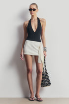 Satin Jacquard Mini Skirt with Fringing - Cream