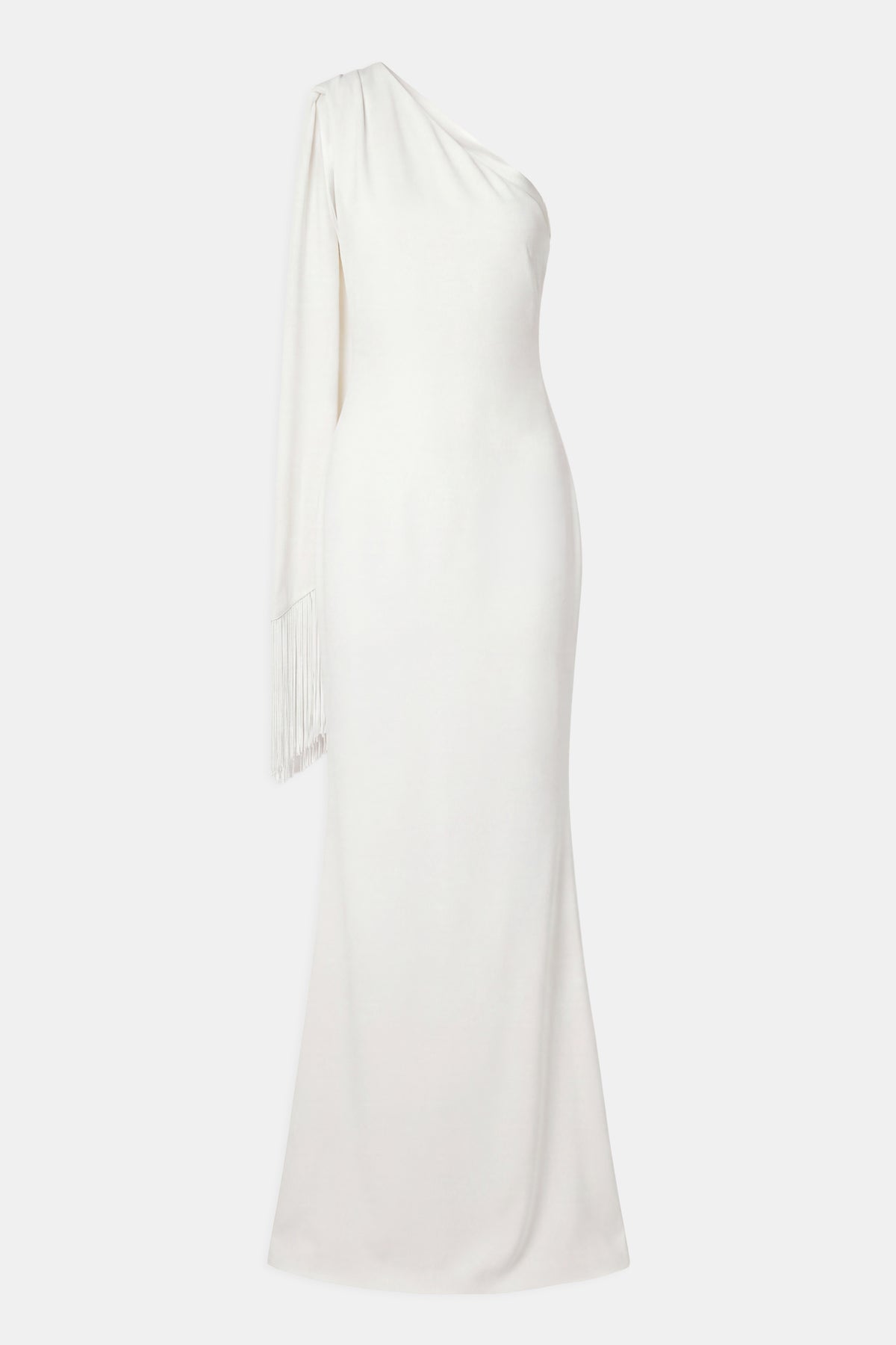 Asymmetric Scarf Gown With Fringing - White